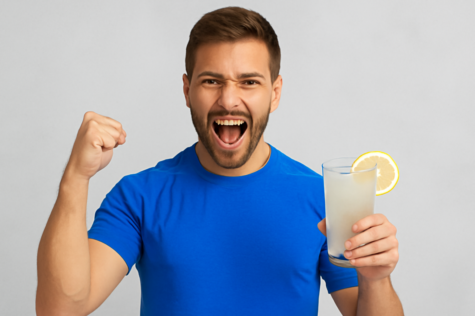 Uomo energico con bevanda al limone